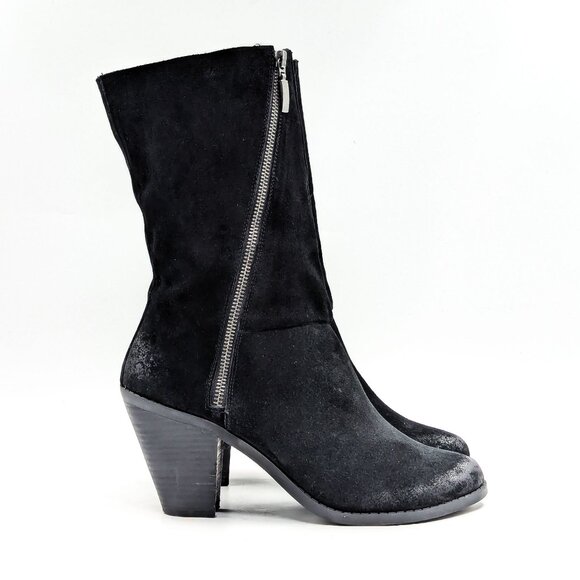 Adam Tucker Women Pelican Black Distress Suede Zip Heel Mid Boots sz 10 - Picture 10 of 11